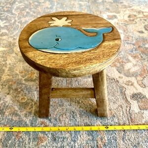 Sea Island Imports Hand-Carved Acacia Hardwood Kid's Step Stool w/ Whale Design